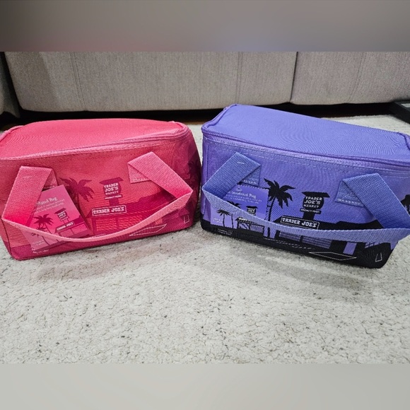 Trader Joes Mini Insulated Bag Set of 2 Pink & Lavender Valentines Spring - Picture 2 of 2